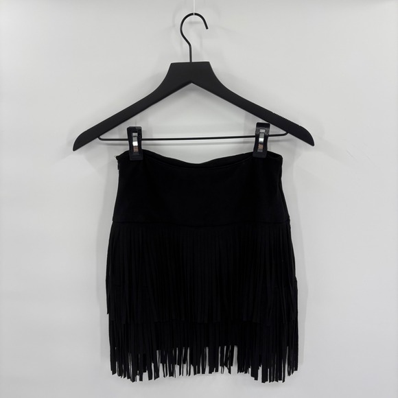 AQUA Black Faux Suede‎ Fringe Mini Skirt Small Whimsigoth Y2K Festival Western - Picture 2 of 10